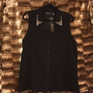 Speed Limit Sheer Black Sleeveless Blouse, 1X
